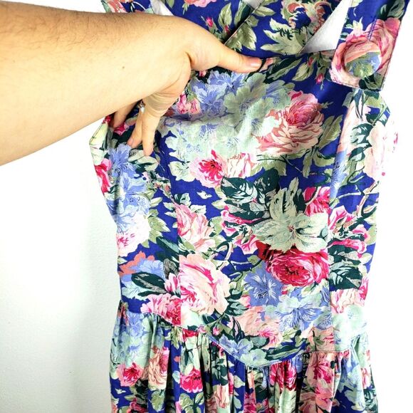 Vintage Women's Geary Roark Kamisato 80's Cottagecore Floral Cris Cross Dress 10 - Picture 10 of 14